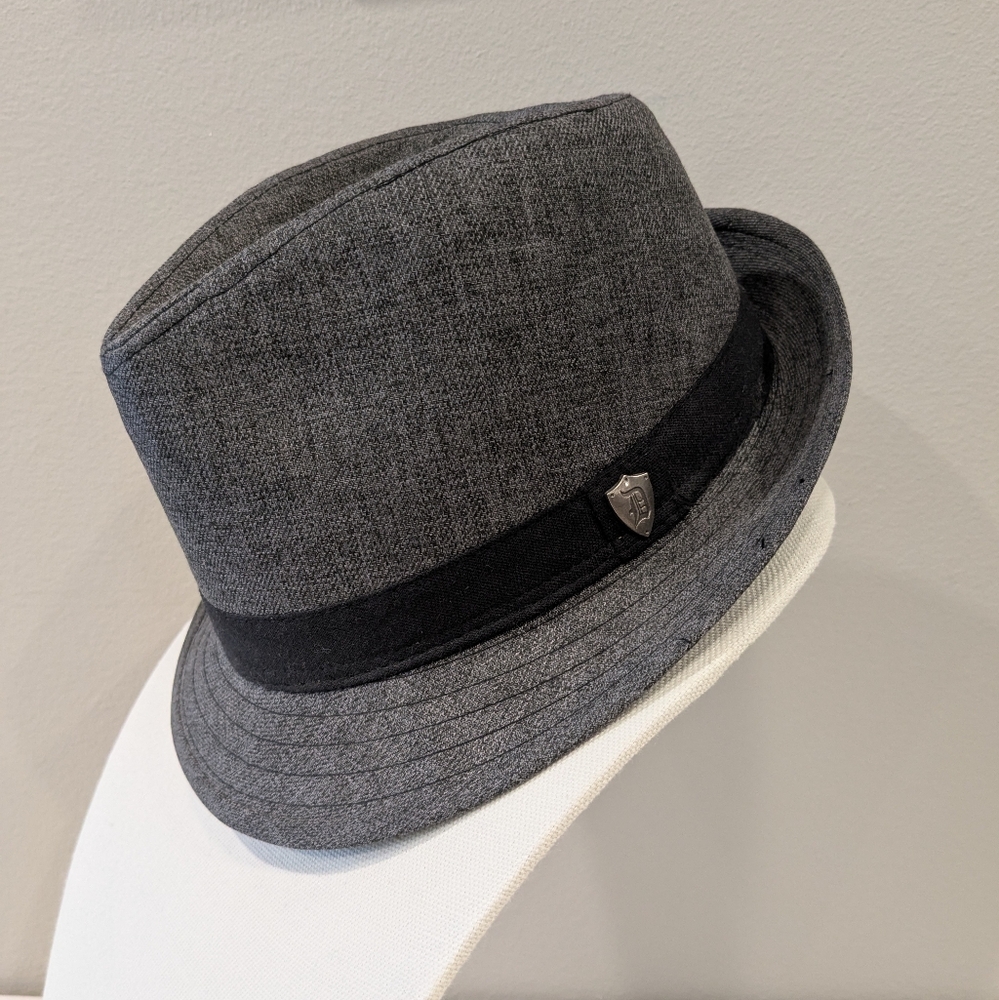 DPG Trendy Fog Grey Banded Angle Top Fedora Hat M